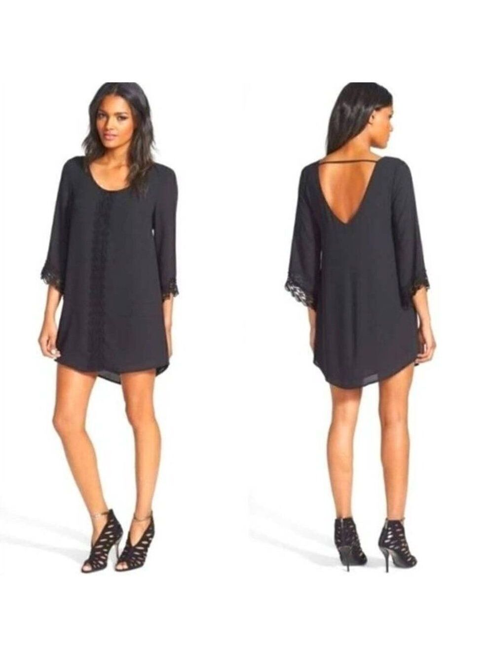 Astr the Label | Lace Trim Shift Dress in Black